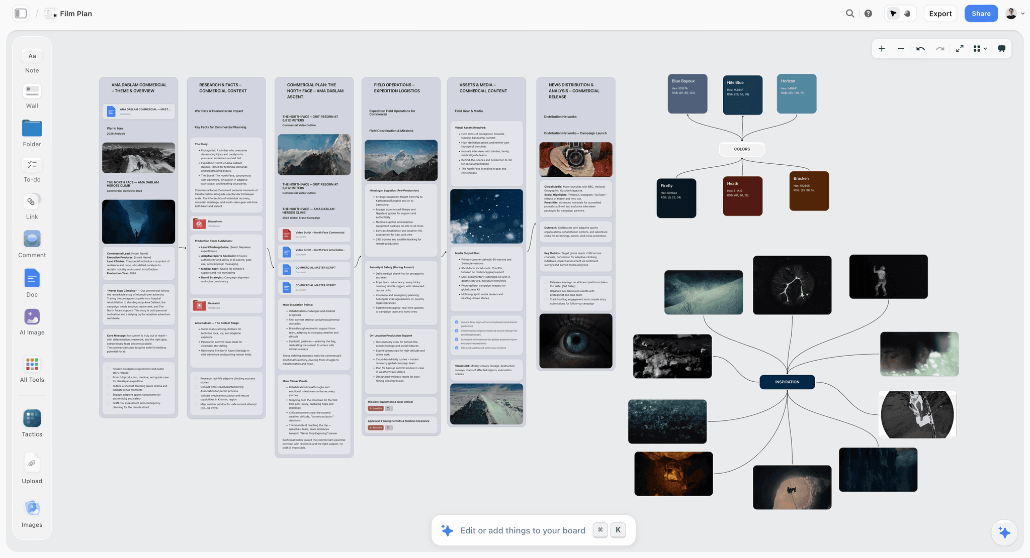 Storyflow pre-production canvas for a short film