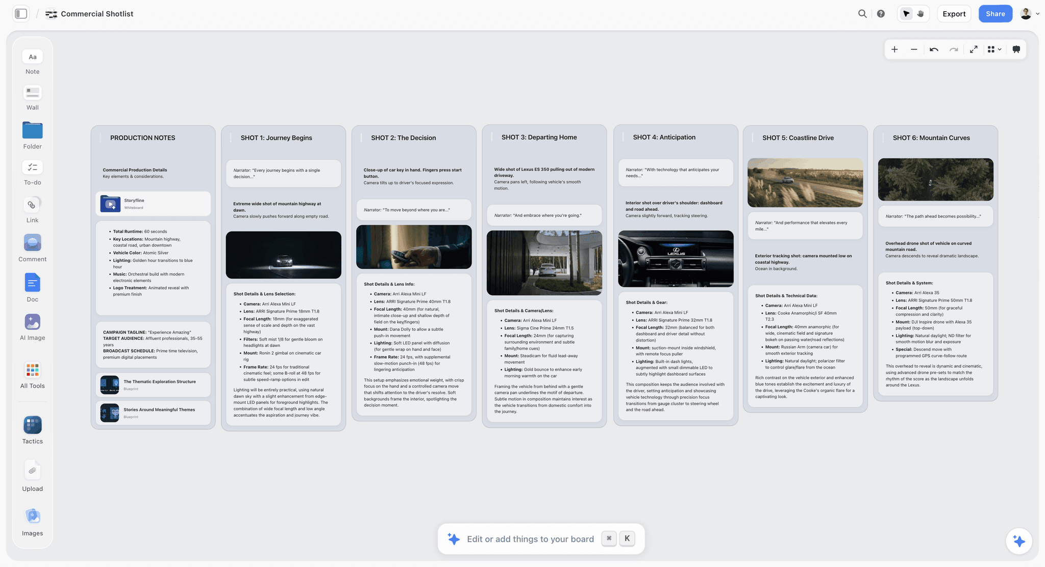 Storyflow shot list and shoot plan on one canvas