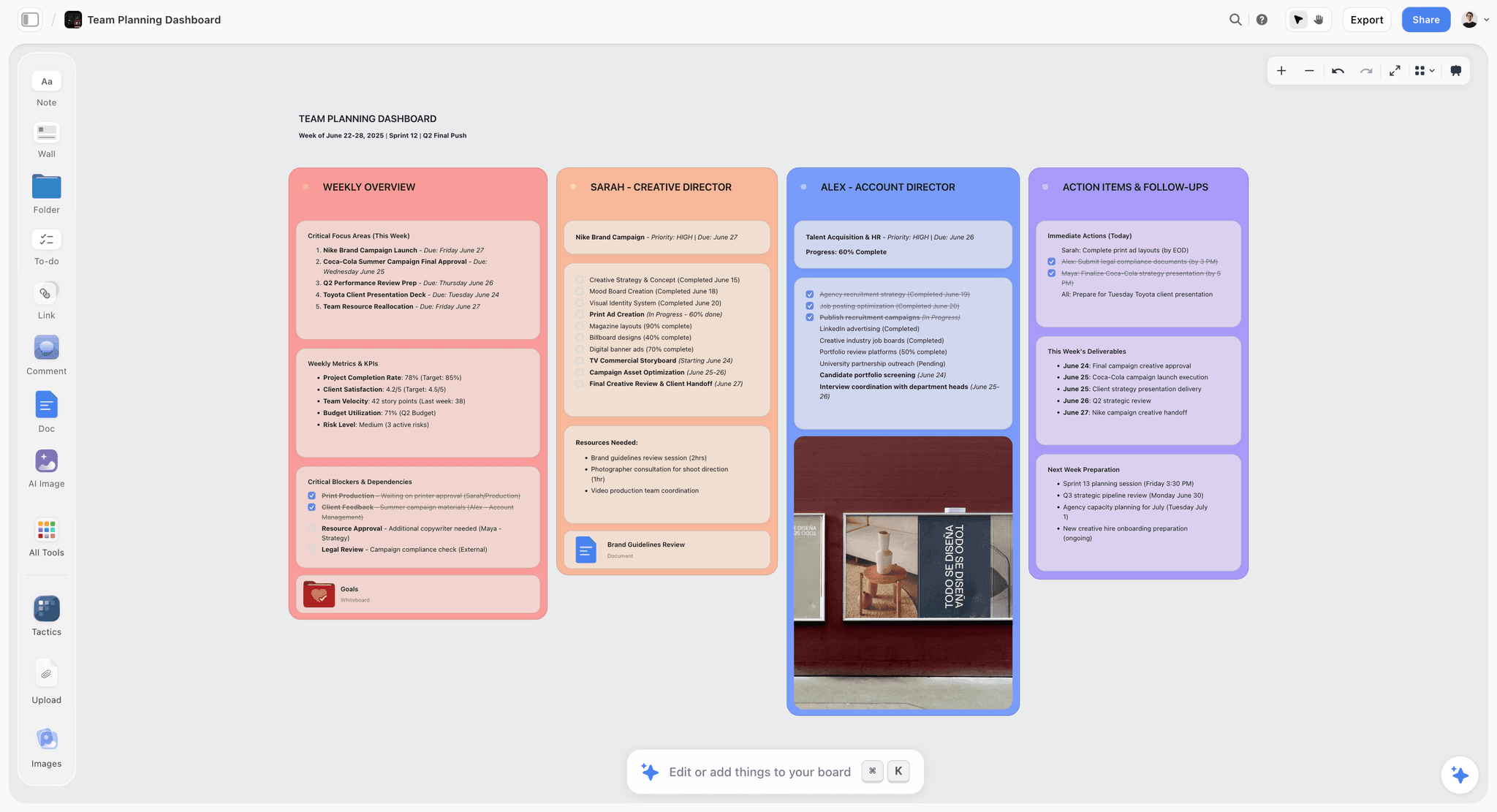 Storyflow team planner board on the collaborative canvas